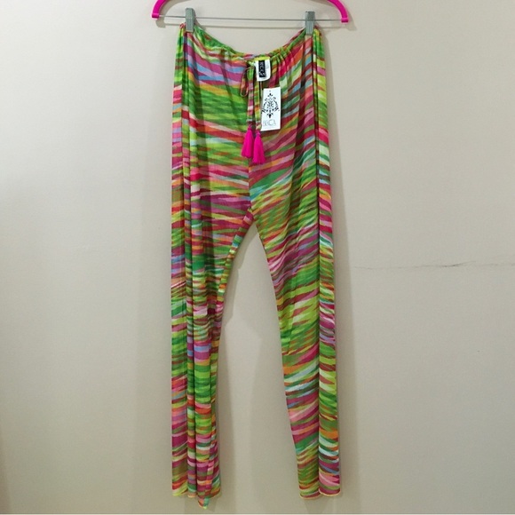 New Becca Cover Up Womens m Green Pants High Slit Beach Swim Tassels - Picture 1 of 4